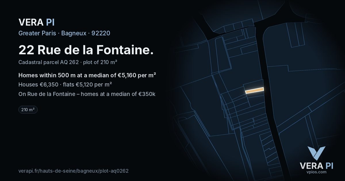 22 Rue de la Fontaine, Bagneux at night – the plot lit, the parcels around coloured by the prices near them