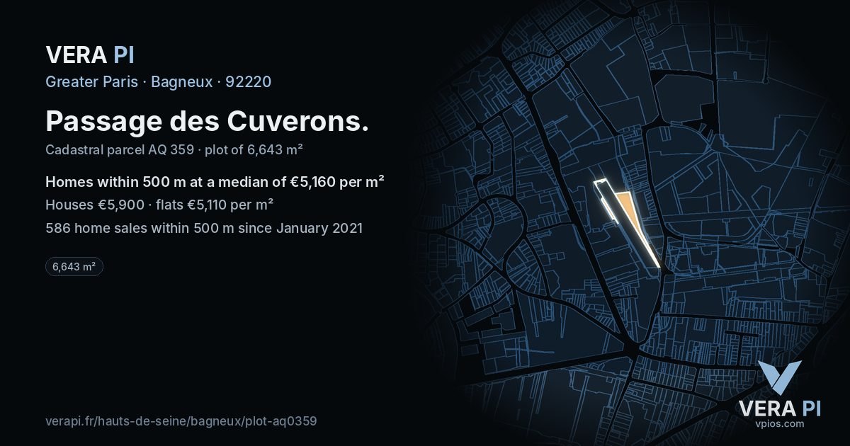 Passage des Cuverons, Bagneux at night – the plot lit, the parcels around coloured by the prices near them