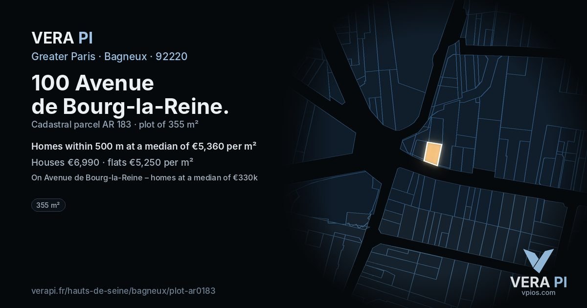 100 Avenue de Bourg-la-Reine, Bagneux at night – the plot lit, the parcels around coloured by the prices near them