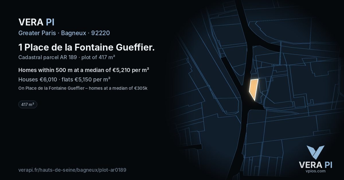 1 Place de la Fontaine Gueffier, Bagneux at night – the plot lit, the parcels around coloured by the prices near them
