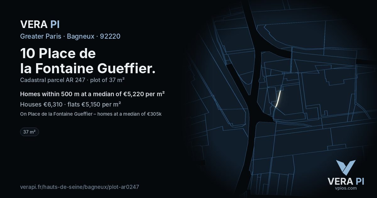 10 Place de la Fontaine Gueffier, Bagneux at night – the plot lit, the parcels around coloured by the prices near them