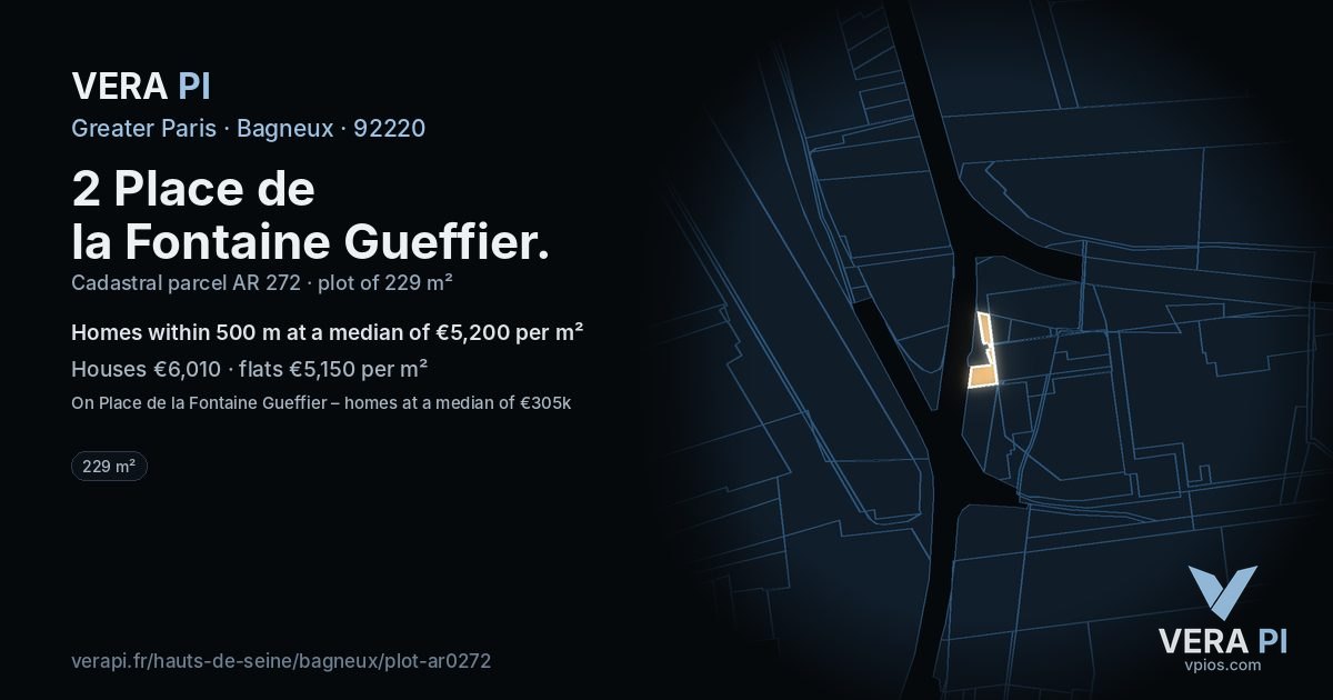 2 Place de la Fontaine Gueffier, Bagneux at night – the plot lit, the parcels around coloured by the prices near them