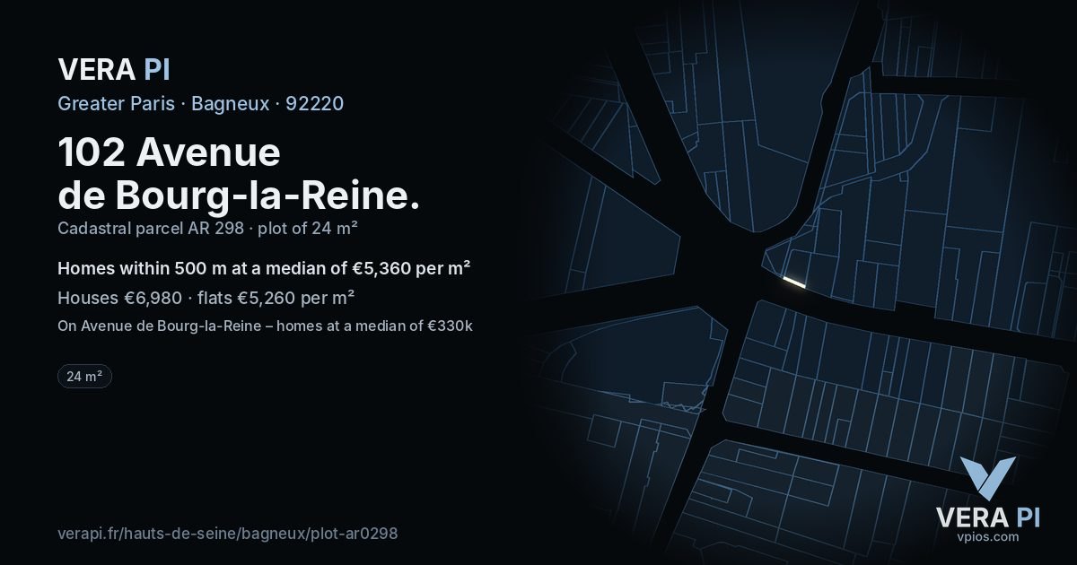 102 Avenue de Bourg-la-Reine, Bagneux at night – the plot lit, the parcels around coloured by the prices near them