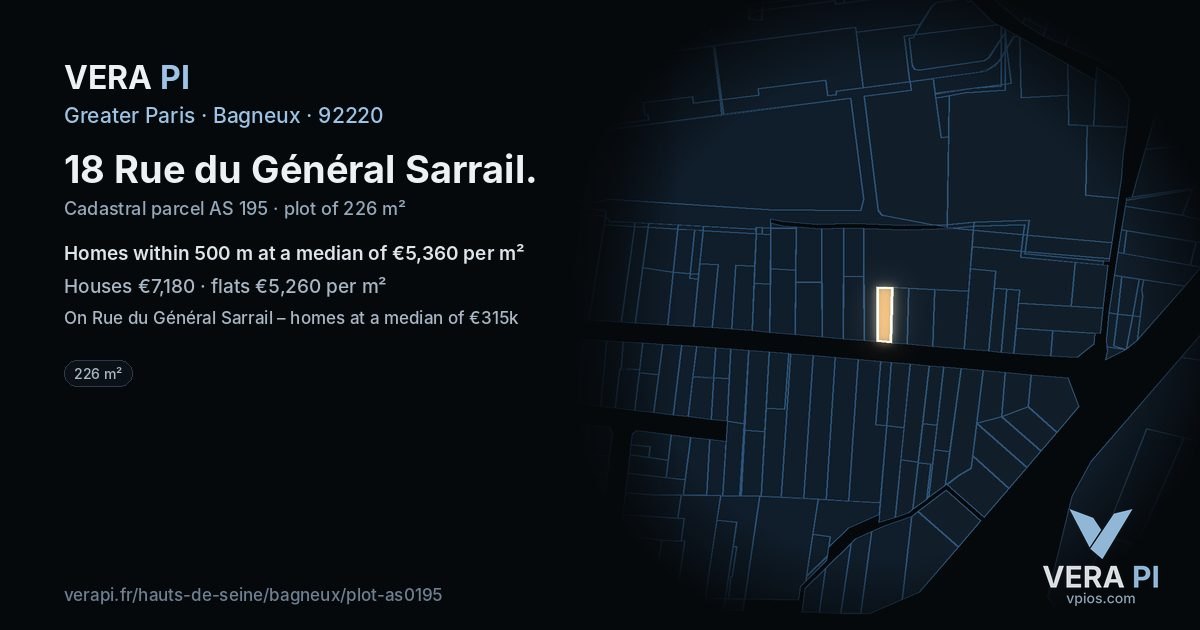 18 Rue du Général Sarrail, Bagneux at night – the plot lit, the parcels around coloured by the prices near them