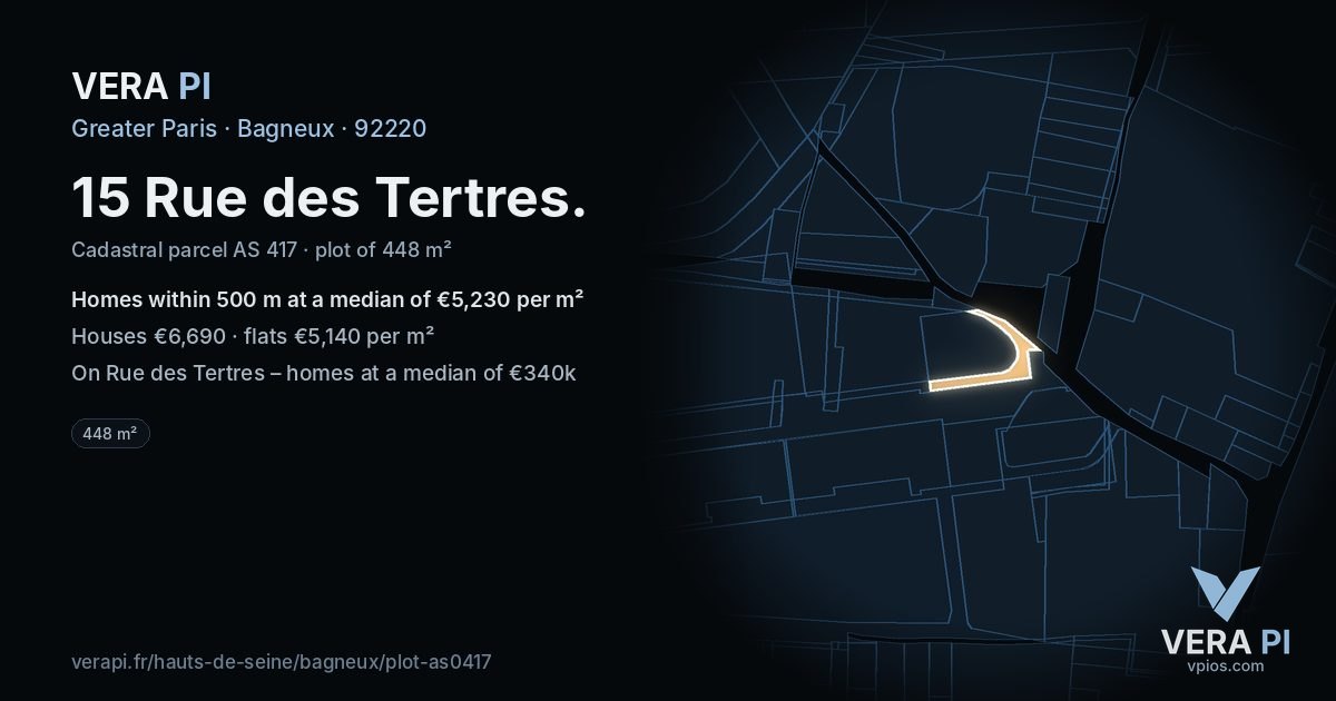 15 Rue des Tertres, Bagneux at night – the plot lit, the parcels around coloured by the prices near them