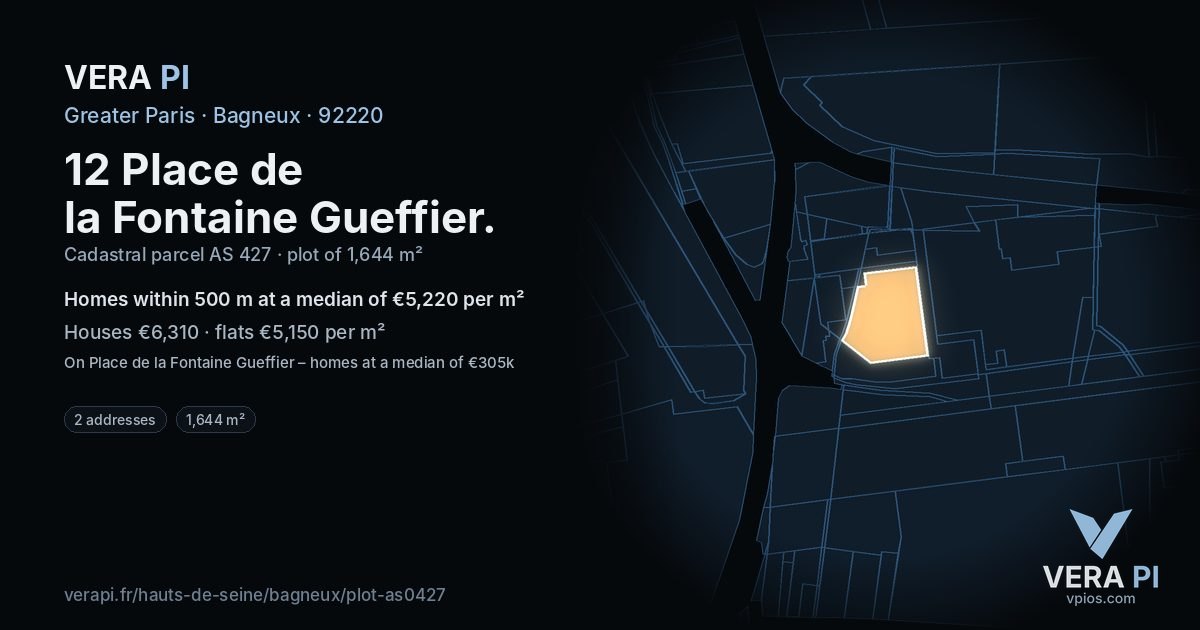 12 Place de la Fontaine Gueffier, Bagneux at night – the plot lit, the parcels around coloured by the prices near them