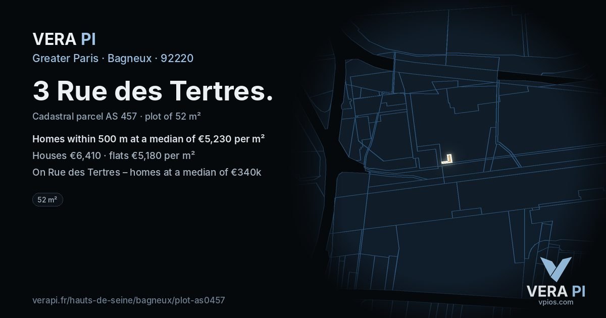 3 Rue des Tertres, Bagneux at night – the plot lit, the parcels around coloured by the prices near them