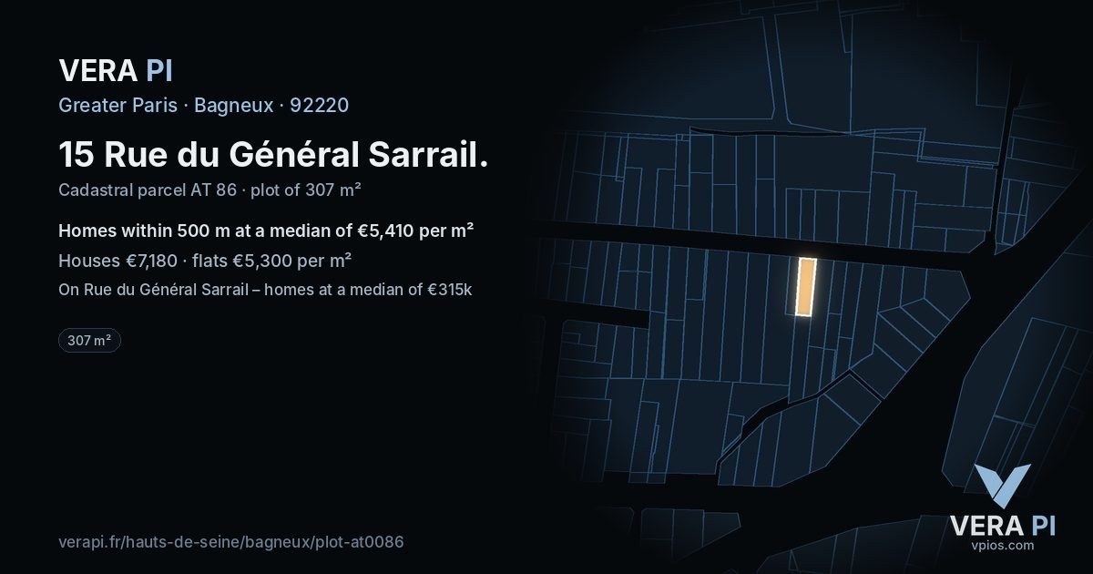 15 Rue du Général Sarrail, Bagneux at night – the plot lit, the parcels around coloured by the prices near them