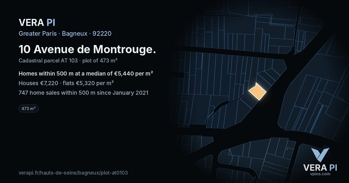 10 Avenue de Montrouge, Bagneux at night – the plot lit, the parcels around coloured by the prices near them