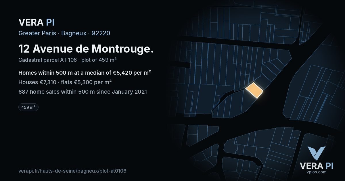 12 Avenue de Montrouge, Bagneux at night – the plot lit, the parcels around coloured by the prices near them