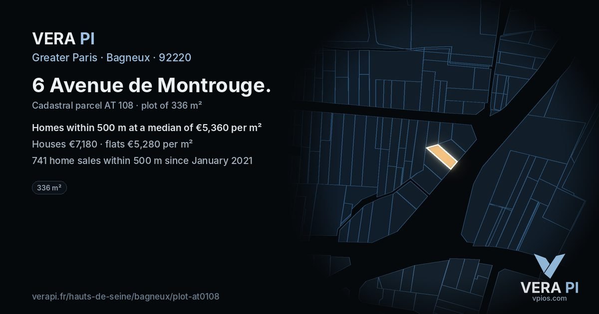 6 Avenue de Montrouge, Bagneux at night – the plot lit, the parcels around coloured by the prices near them