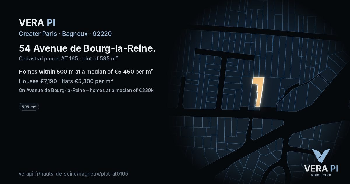 54 Avenue de Bourg-la-Reine, Bagneux at night – the plot lit, the parcels around coloured by the prices near them