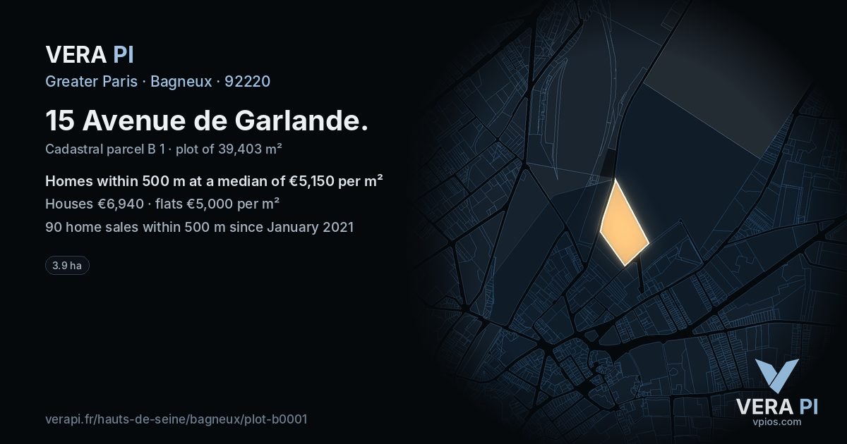 15 Avenue de Garlande, Bagneux at night – the plot lit, the parcels around coloured by the prices near them