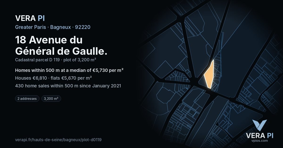 18 Avenue du Général de Gaulle, Bagneux at night – the plot lit, the parcels around coloured by the prices near them