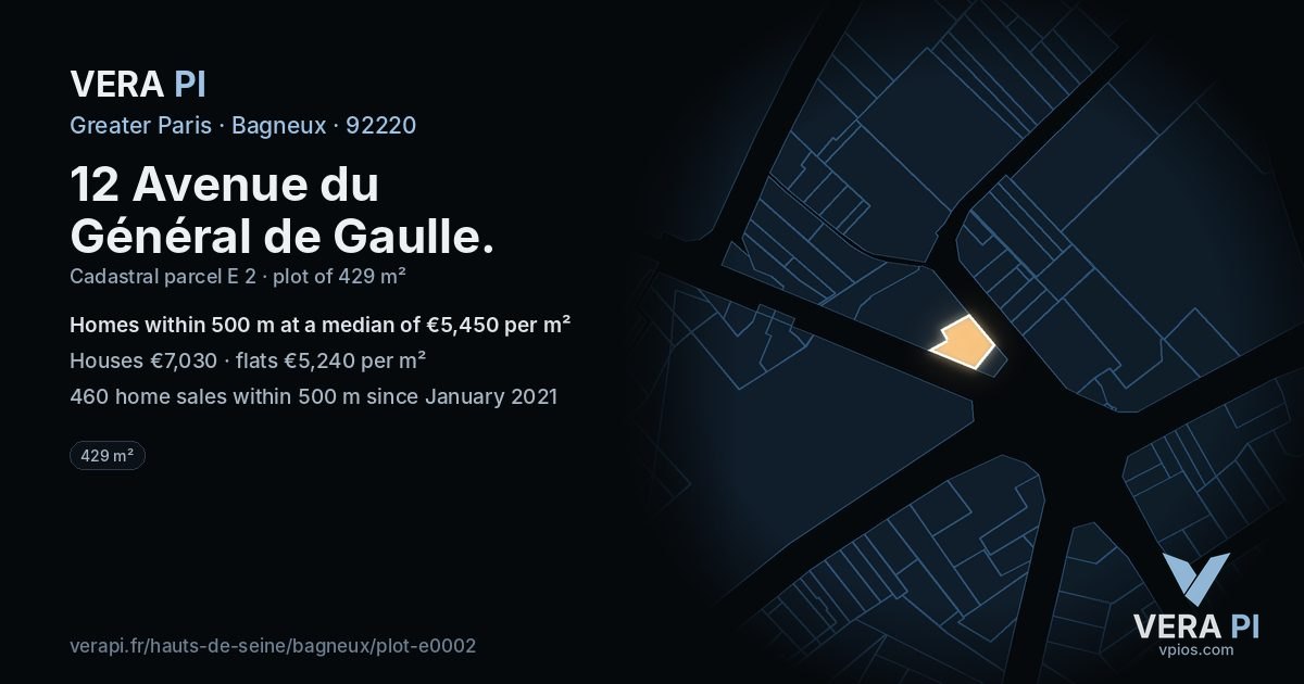 12 Avenue du Général de Gaulle, Bagneux at night – the plot lit, the parcels around coloured by the prices near them