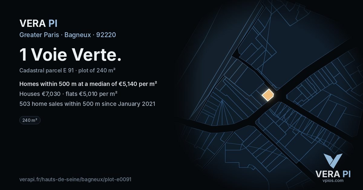 1 Voie Verte, Bagneux at night – the plot lit, the parcels around coloured by the prices near them