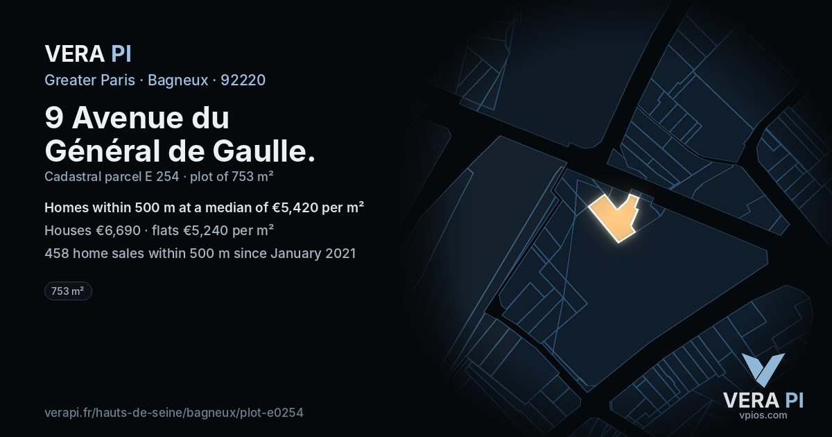 9 Avenue du Général de Gaulle, Bagneux at night – the plot lit, the parcels around coloured by the prices near them