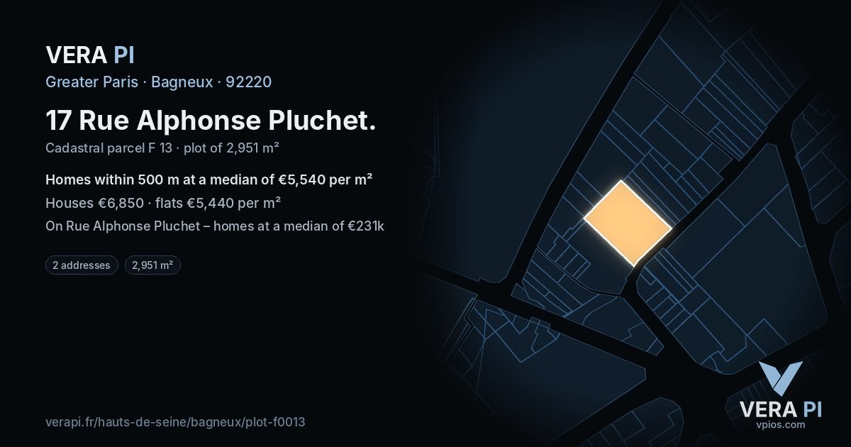 17 Rue Alphonse Pluchet, Bagneux at night – the plot lit, the parcels around coloured by the prices near them