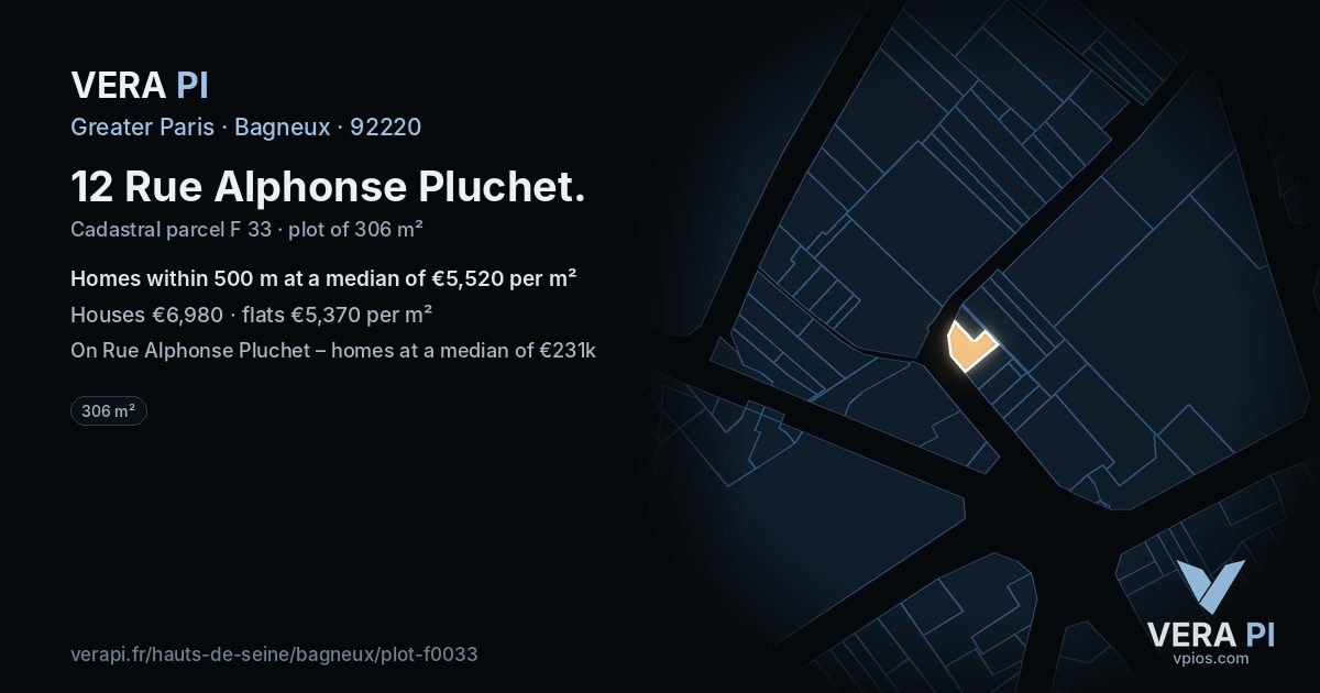 12 Rue Alphonse Pluchet, Bagneux at night – the plot lit, the parcels around coloured by the prices near them