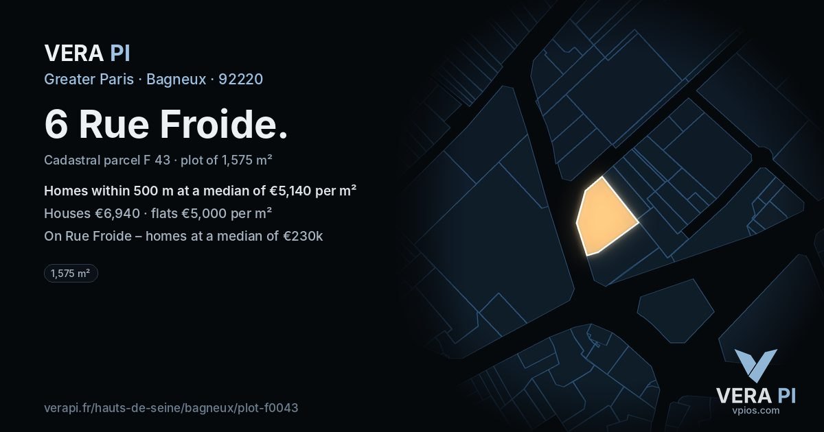 6 Rue Froide, Bagneux at night – the plot lit, the parcels around coloured by the prices near them