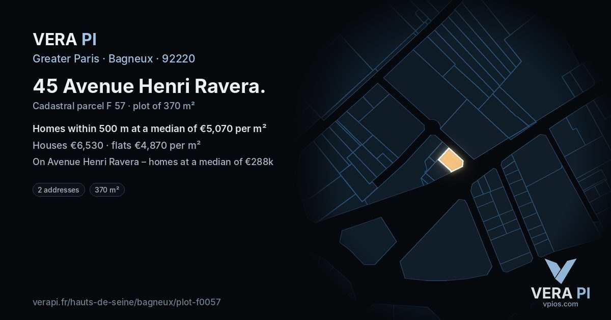 45 Avenue Henri Ravera, Bagneux at night – the plot lit, the parcels around coloured by the prices near them