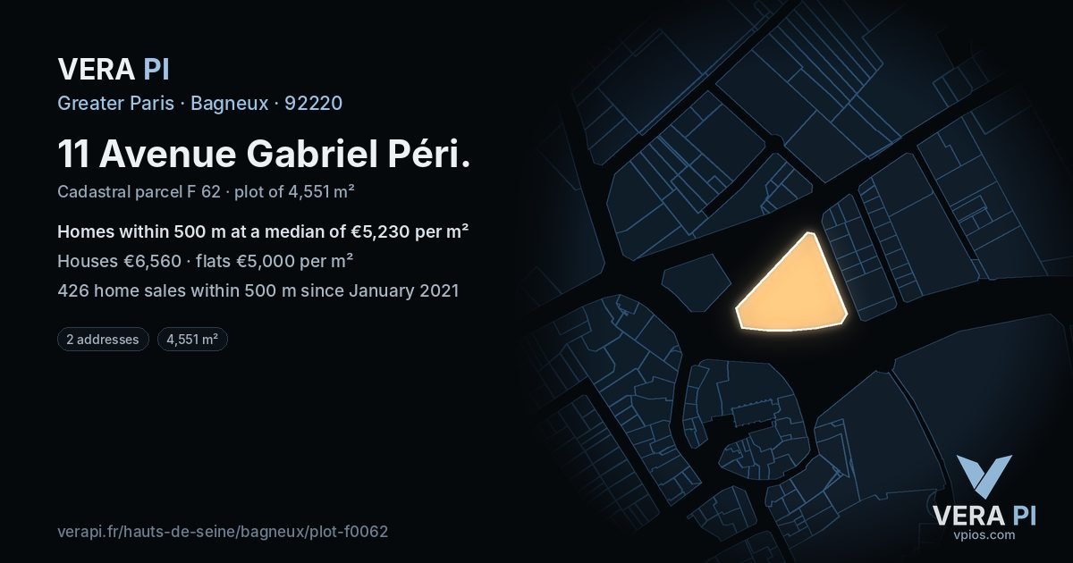 11 Avenue Gabriel Péri, Bagneux at night – the plot lit, the parcels around coloured by the prices near them