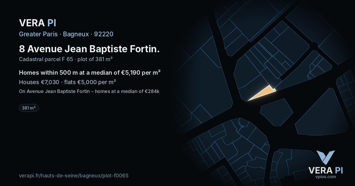 8 Avenue Jean Baptiste Fortin, Bagneux at night – the plot lit, the parcels around coloured by the prices near them