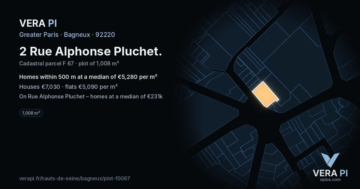 2 Rue Alphonse Pluchet, Bagneux at night – the plot lit, the parcels around coloured by the prices near them