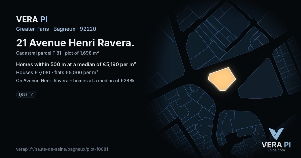 21 Avenue Henri Ravera, Bagneux at night – the plot lit, the parcels around coloured by the prices near them