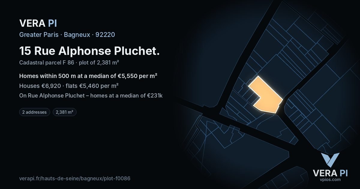 15 Rue Alphonse Pluchet, Bagneux at night – the plot lit, the parcels around coloured by the prices near them