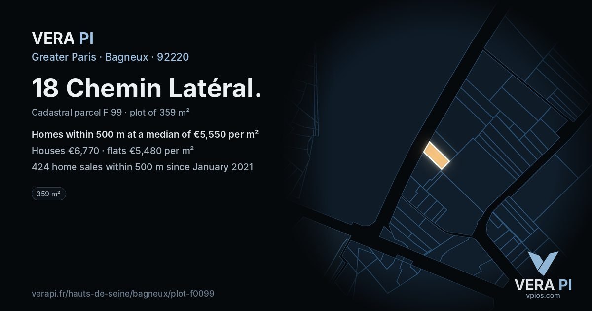 18 Chemin Latéral, Bagneux at night – the plot lit, the parcels around coloured by the prices near them