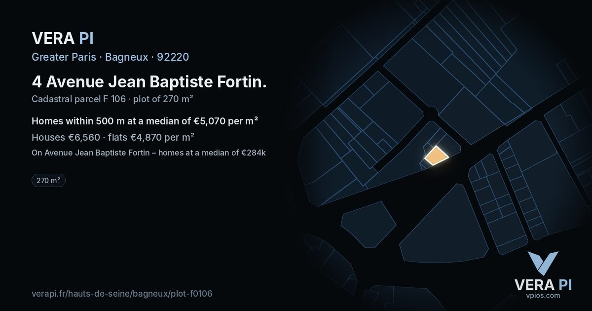 4 Avenue Jean Baptiste Fortin, Bagneux at night – the plot lit, the parcels around coloured by the prices near them
