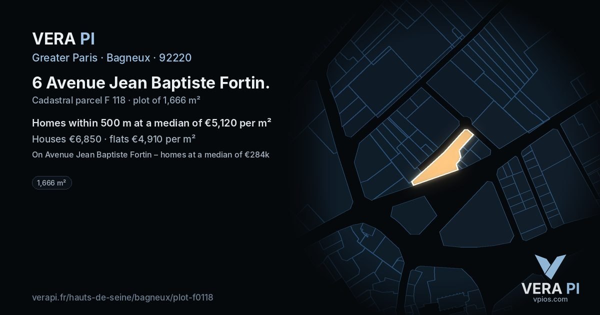 6 Avenue Jean Baptiste Fortin, Bagneux at night – the plot lit, the parcels around coloured by the prices near them