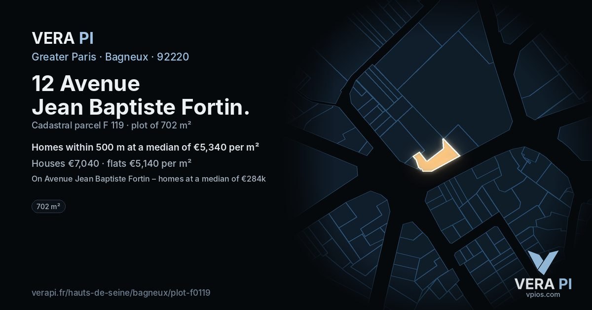 12 Avenue Jean Baptiste Fortin, Bagneux at night – the plot lit, the parcels around coloured by the prices near them