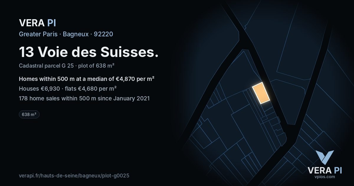 13 Voie des Suisses, Bagneux at night – the plot lit, the parcels around coloured by the prices near them