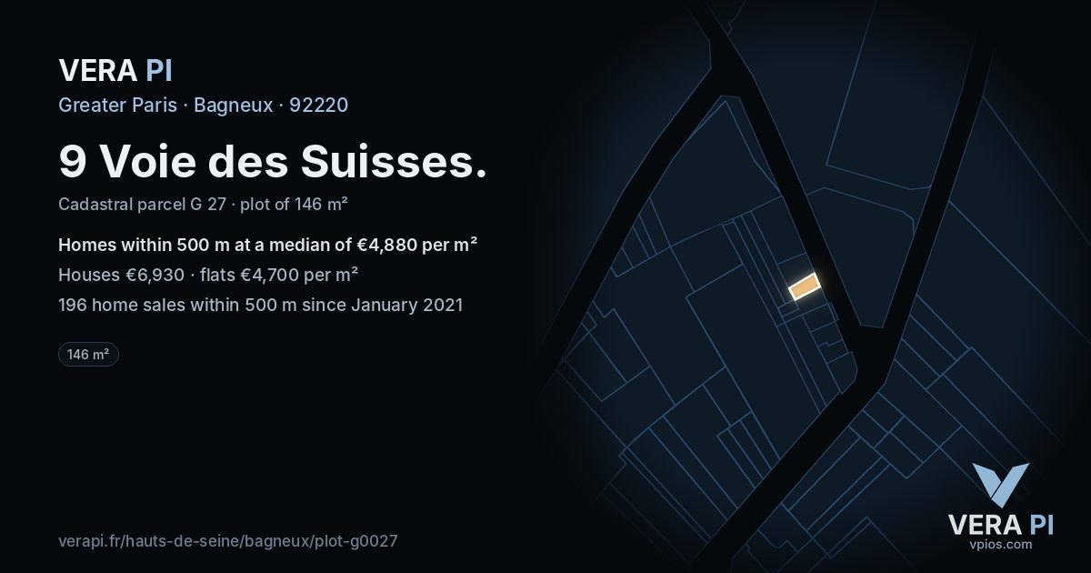 9 Voie des Suisses, Bagneux at night – the plot lit, the parcels around coloured by the prices near them