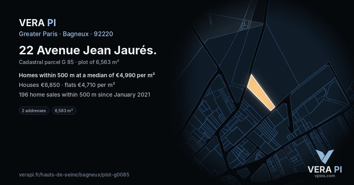 22 Avenue Jean Jaurés, Bagneux at night – the plot lit, the parcels around coloured by the prices near them