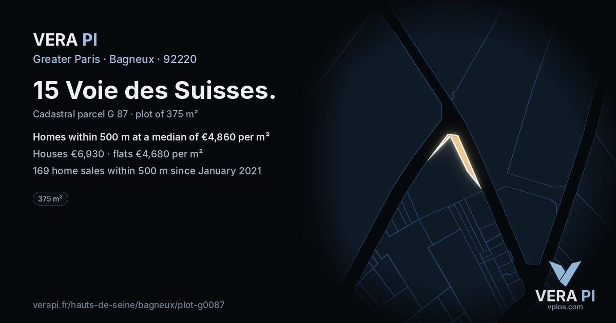 15 Voie des Suisses, Bagneux at night – the plot lit, the parcels around coloured by the prices near them