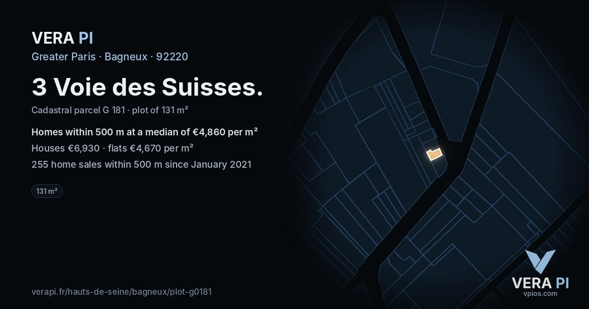 3 Voie des Suisses, Bagneux at night – the plot lit, the parcels around coloured by the prices near them