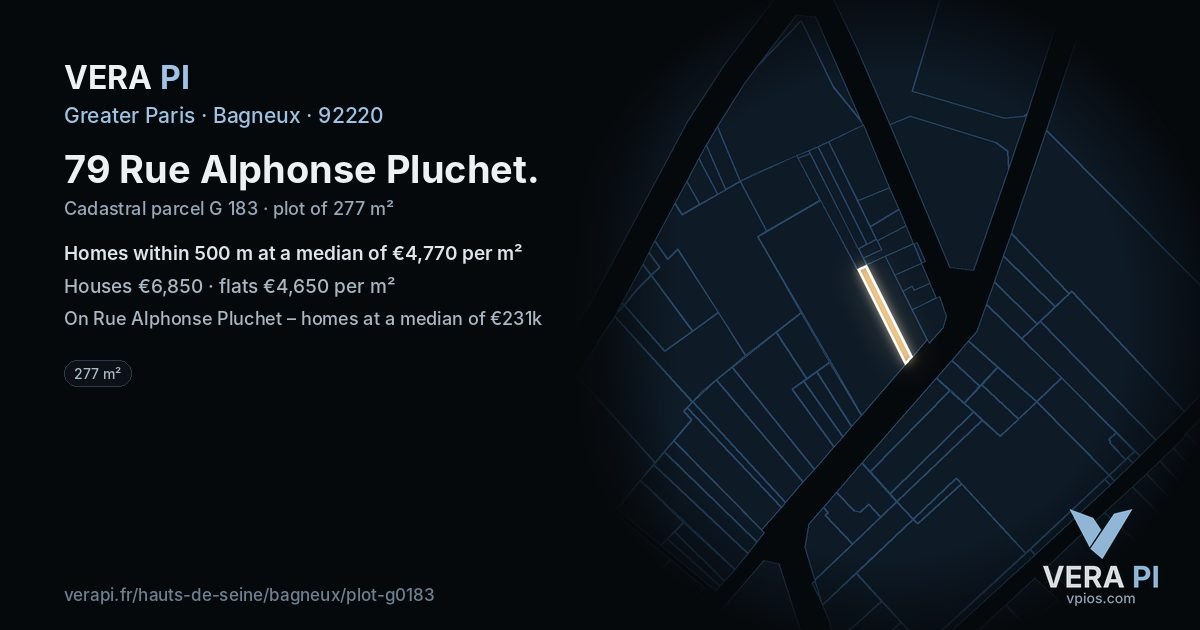 79 Rue Alphonse Pluchet, Bagneux at night – the plot lit, the parcels around coloured by the prices near them