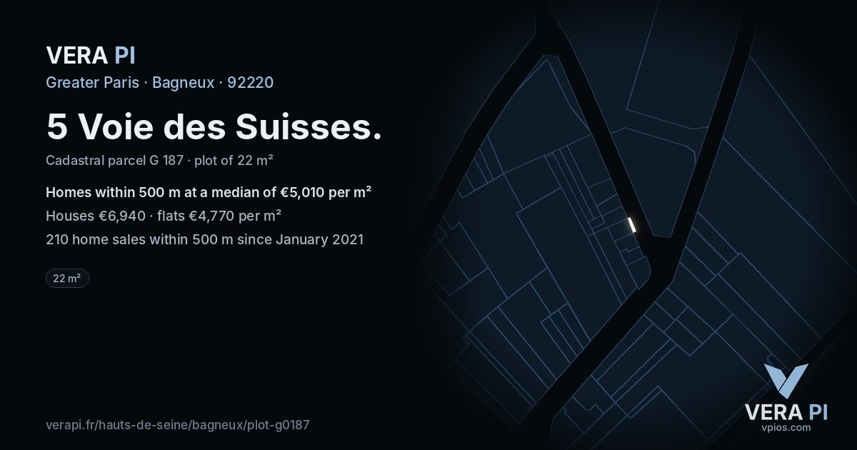 5 Voie des Suisses, Bagneux at night – the plot lit, the parcels around coloured by the prices near them