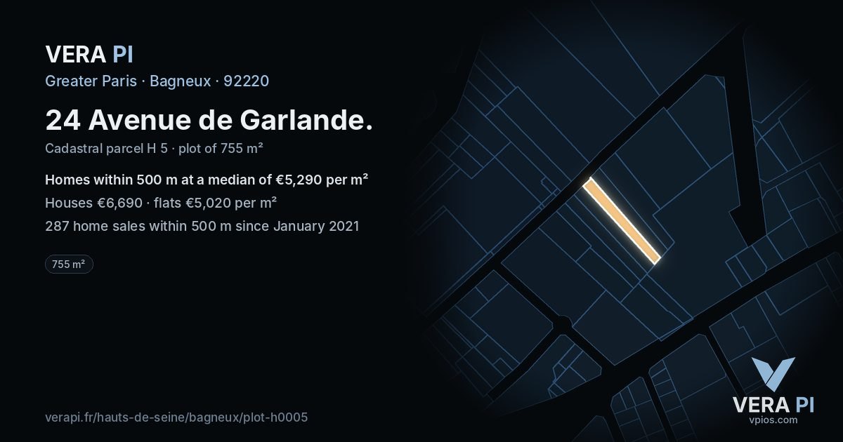 24 Avenue de Garlande, Bagneux at night – the plot lit, the parcels around coloured by the prices near them