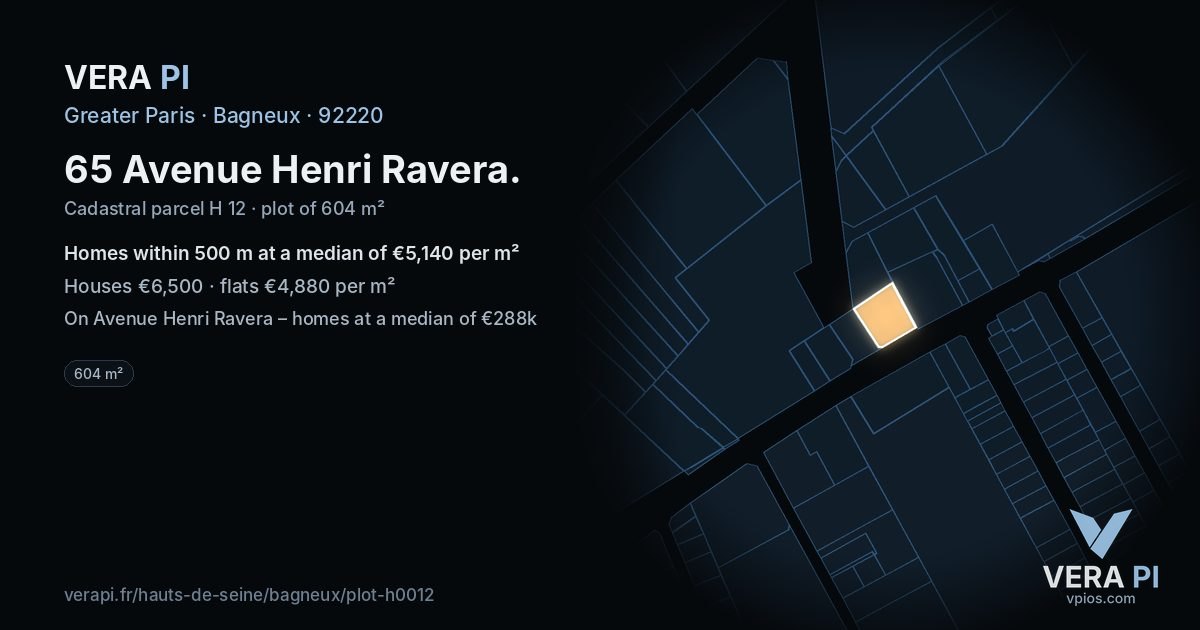 65 Avenue Henri Ravera, Bagneux at night – the plot lit, the parcels around coloured by the prices near them