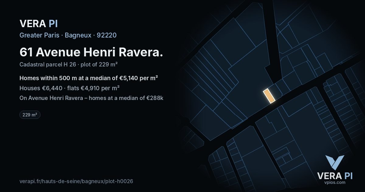 61 Avenue Henri Ravera, Bagneux at night – the plot lit, the parcels around coloured by the prices near them
