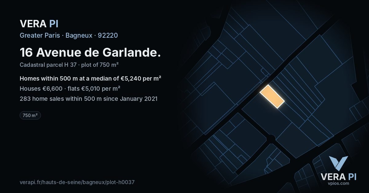 16 Avenue de Garlande, Bagneux at night – the plot lit, the parcels around coloured by the prices near them