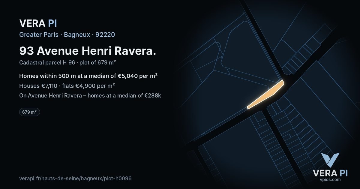 93 Avenue Henri Ravera, Bagneux at night – the plot lit, the parcels around coloured by the prices near them