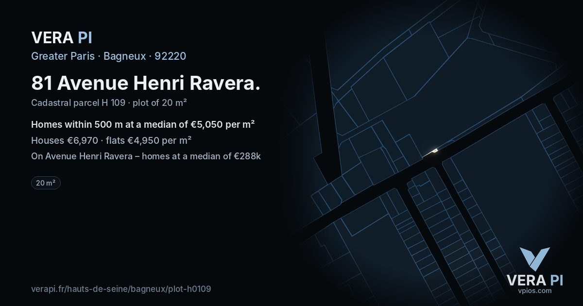 81 Avenue Henri Ravera, Bagneux at night – the plot lit, the parcels around coloured by the prices near them