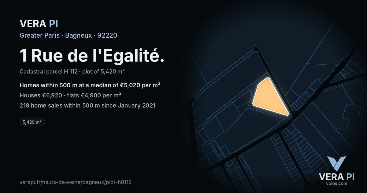 1 Rue de l'Egalité, Bagneux at night – the plot lit, the parcels around coloured by the prices near them