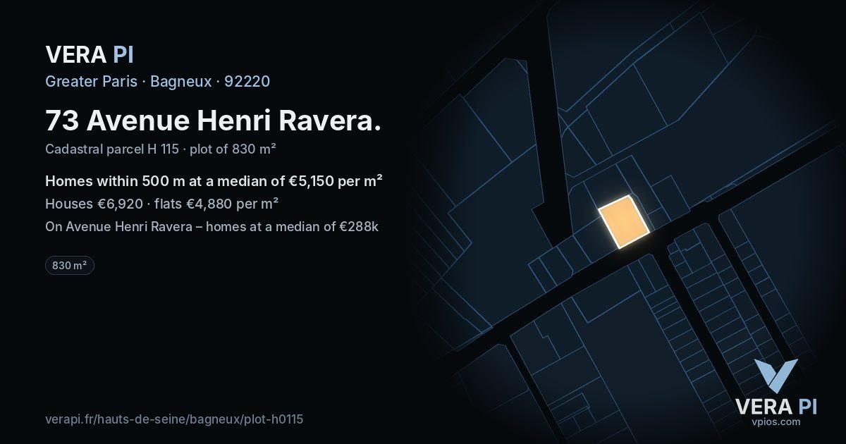 73 Avenue Henri Ravera, Bagneux at night – the plot lit, the parcels around coloured by the prices near them