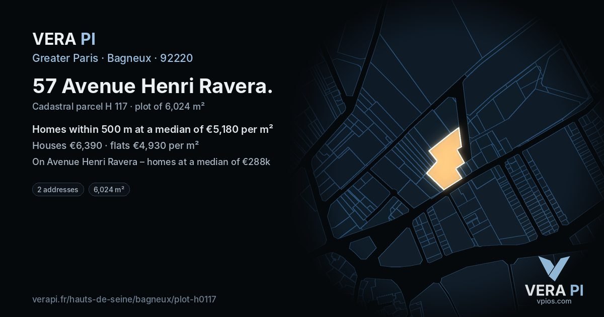 57 Avenue Henri Ravera, Bagneux at night – the plot lit, the parcels around coloured by the prices near them